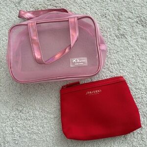 Beauty Cosmetic Travel Bag Set - Pink Transparent & Red